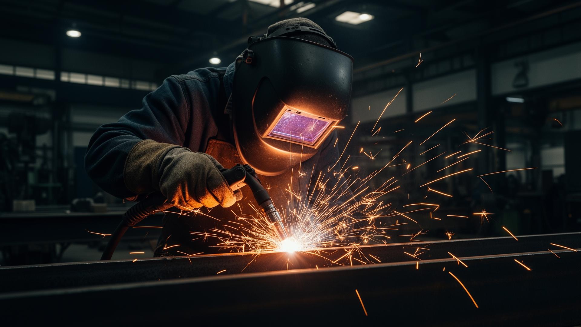 Soudeur au travail avec étincelles